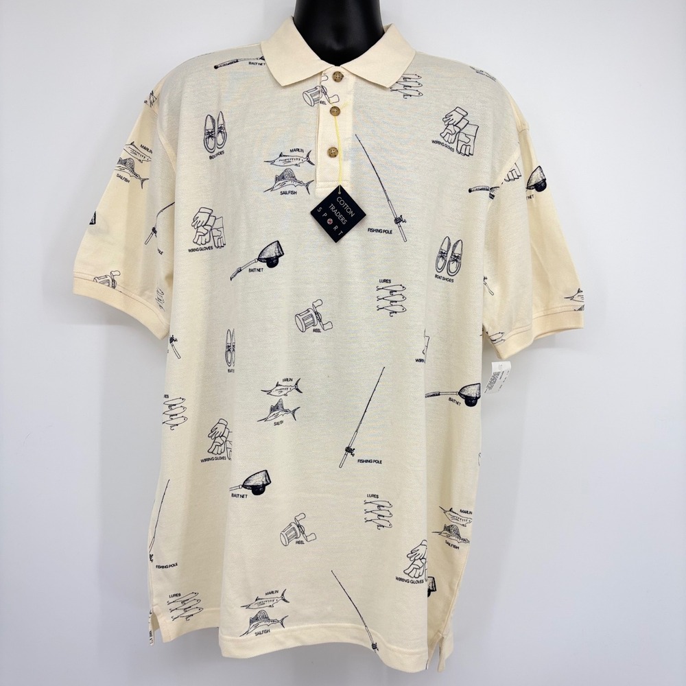 Vintage Cotton Traders Sport Fishing Polo Shirt NWT Men LG 90s Vacation Gorpcore
